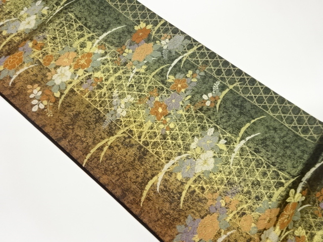 JAPANESE FUKURO OBI / WOVEN AUTUMN FLOWERS